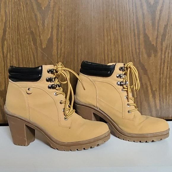 Joe Boxer Shoes - Joe Boxer Allyn Lace Up Heeled Boots | Tan | Size 9 | Women | 3 Inch Heels